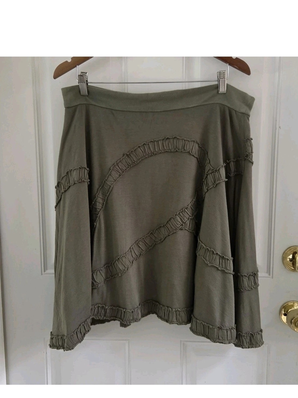 Project Alabama Olive Green Swing Pull On Skirt Ruffled Stretch Womens Size L